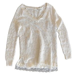 Knitted & Knotted Lace Trim Sweater Anthro